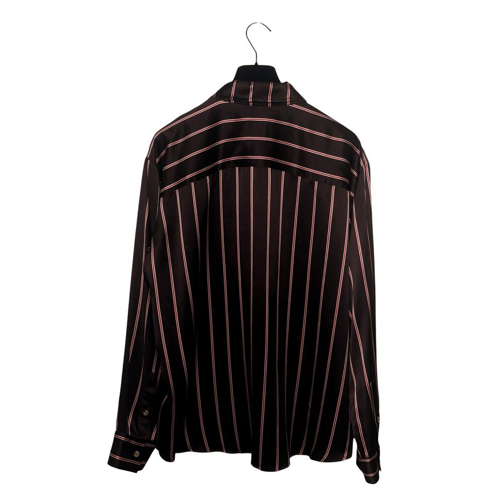 Donni. The Silk Pinstripe Shirt Brown Red White Medium - Picture 3 of 5